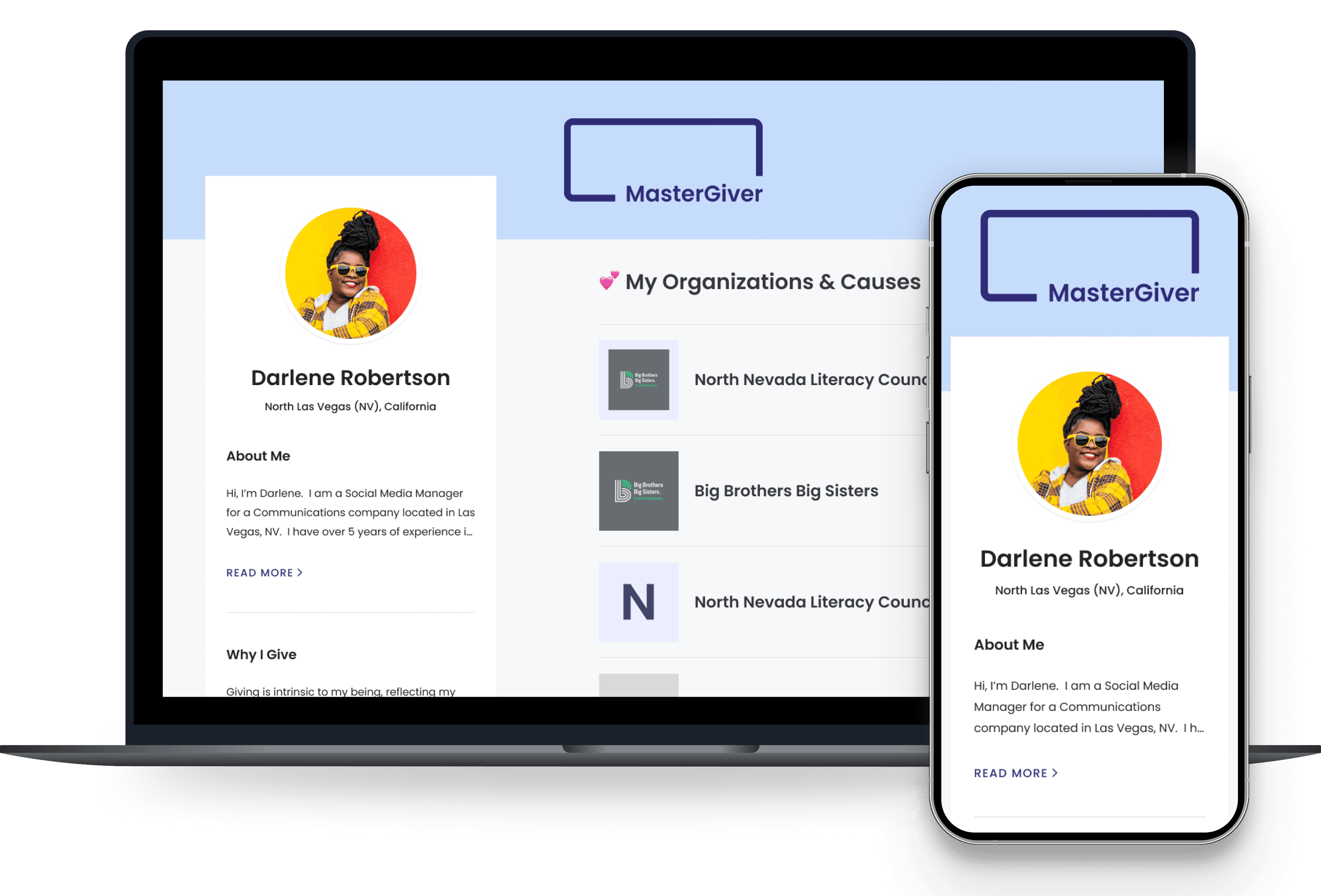 MasterGiver profile on desktop and mobile